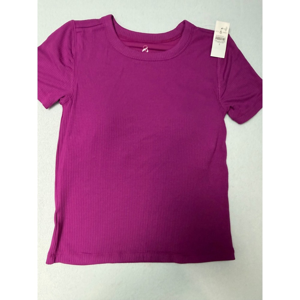 Lou & Grey Magenta Purple Ribbed Short Sleeve Top with Built-in Bra Small